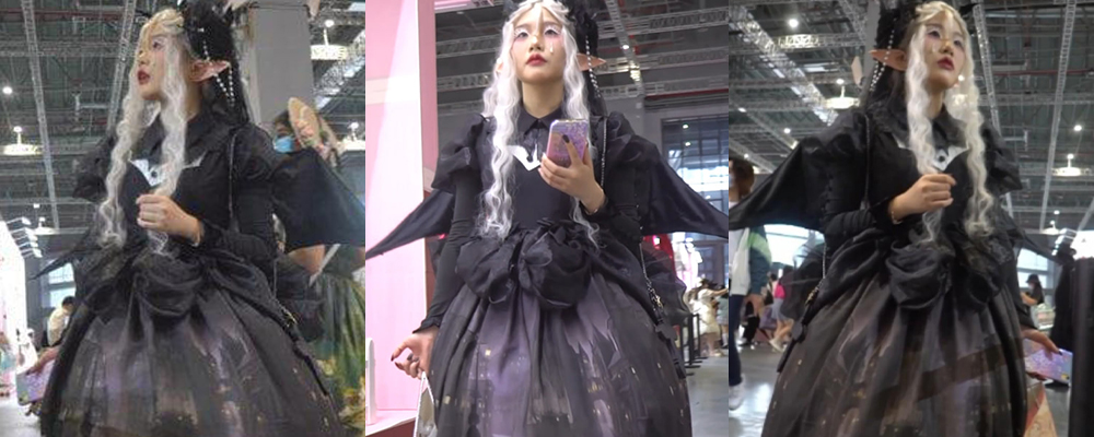 漫展抄底小恶魔翅膀lo裙美女 过膝袜搭配白色骚内引人犯罪 行走只见肥嫩鲍鱼春光乍现 