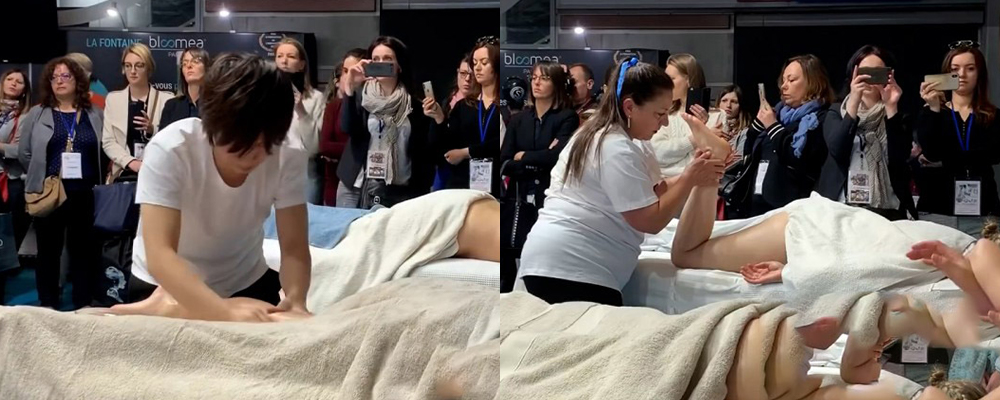 巴黎国际按摩大赛总决赛 世界顶级技师现场展示精湛技艺 全裸模特展示白皙肌肤任人抚摸