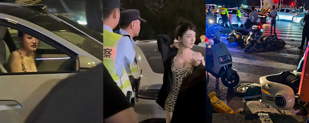 郑州美女开着小米SUV横冲直撞17车后懵逼 竟然在车里自拍发抖音炫耀卖弄骚姿 视频火爆全网 